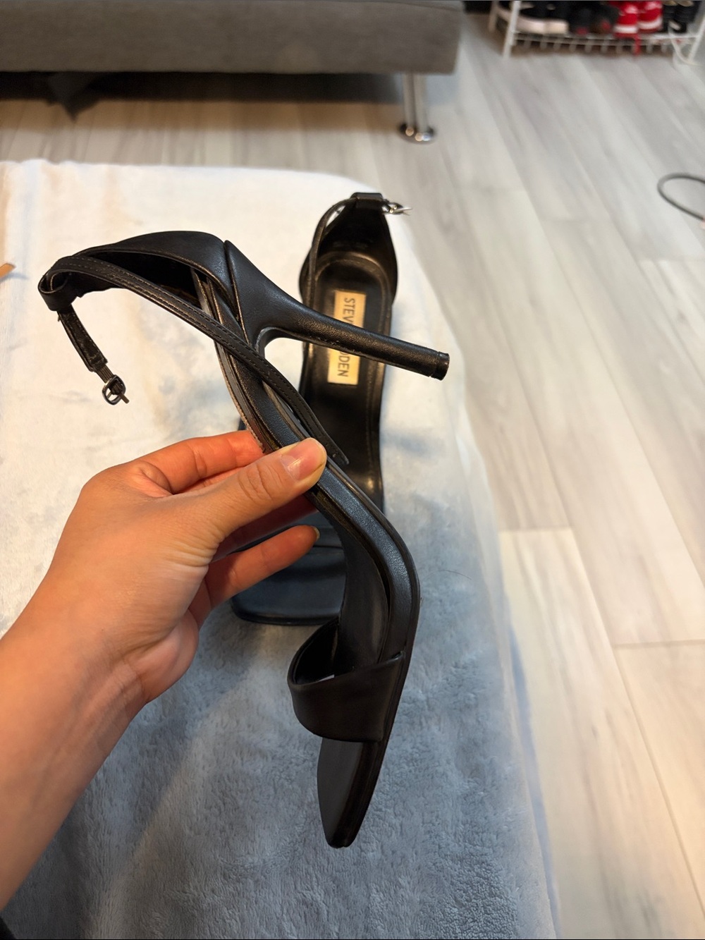 Steve Madden Black Square-Toe Ankle-Strap Heels - Picture 2 of 4
